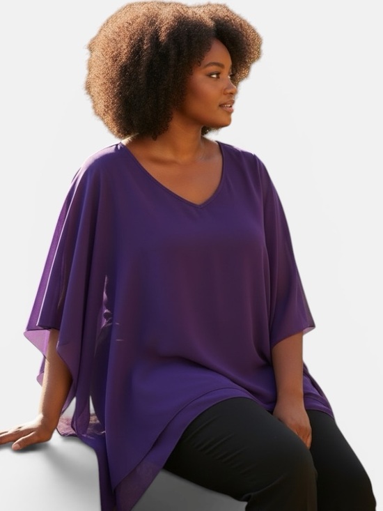Adele & May Tops - ADELE & MAY ROYAL PURPLE CHIFFON LAYERED TOP Size XL